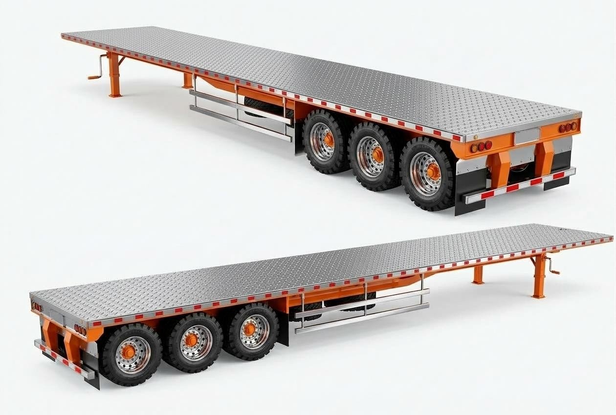 Flatbed semi-trailer assembly render