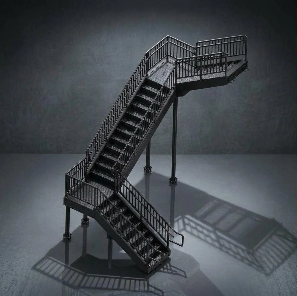Galvanized steel stair and landing assembly render